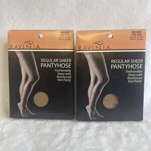 Ravinia‎ Beige One Size Regular Sheer Pantyhose Reinforced Knit Panty 2 Pack